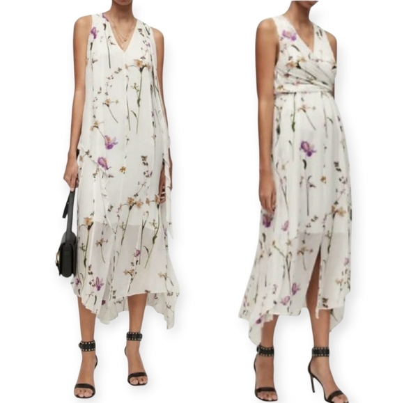 All Saints Dresses & Skirts - All Saints Capri Kikyo Layered Floral Asymmetrical Midi Dress Wrap/Shift Size 0